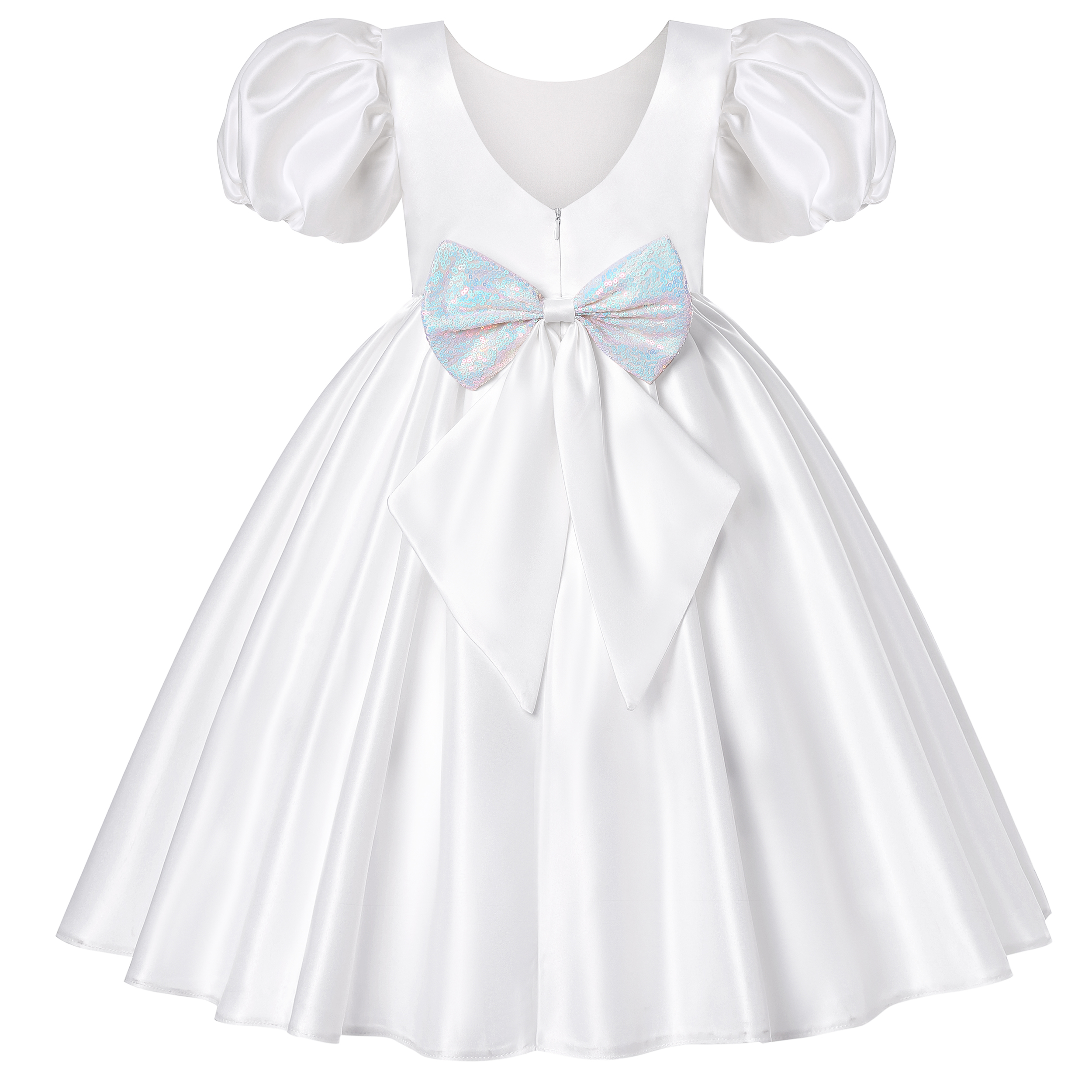 sequined bow belt, puff sleeve - Wedding Lulu 评论和价格